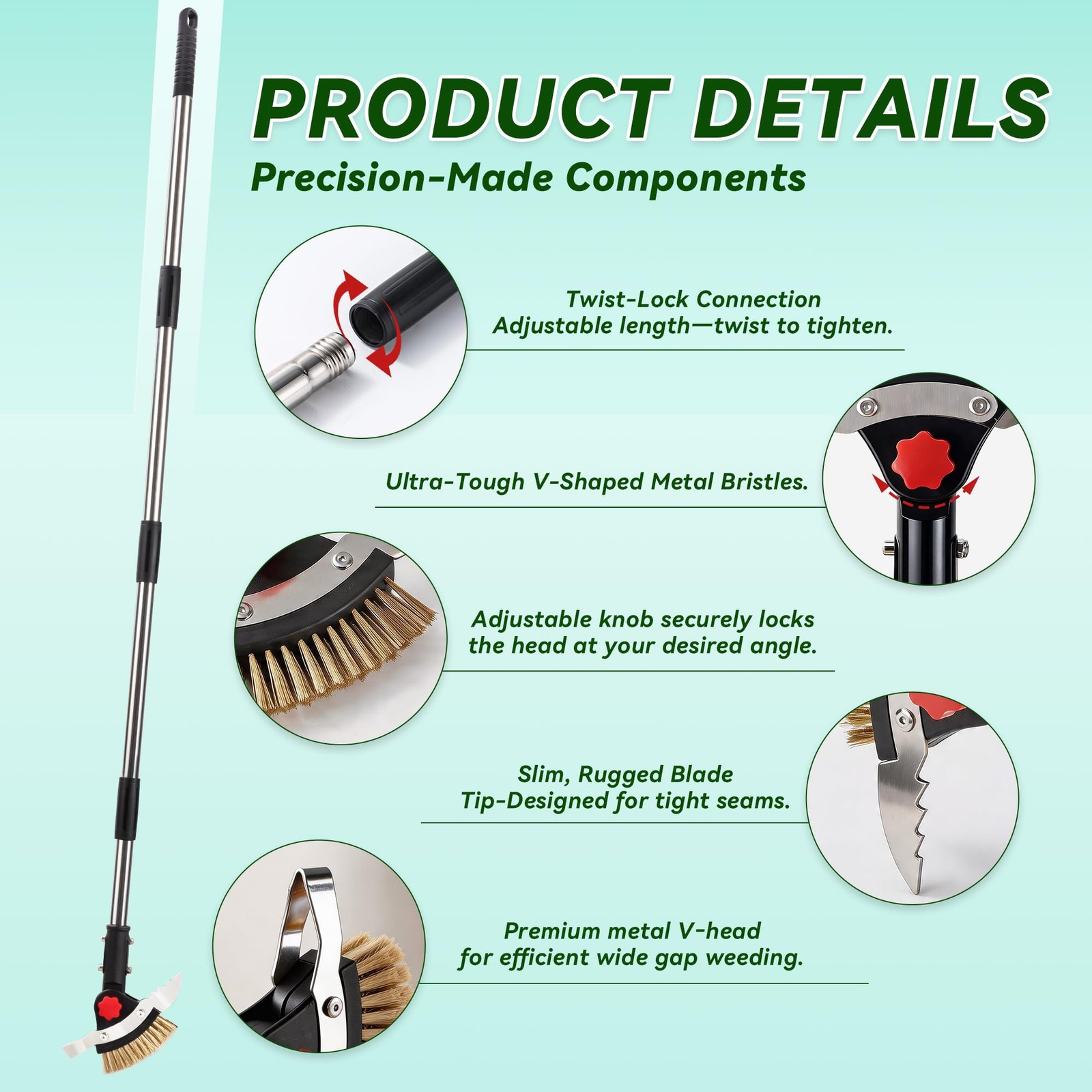 3in1 Heavy Duty Weeder Tool with Adjustable Handle for Driveway and Patio