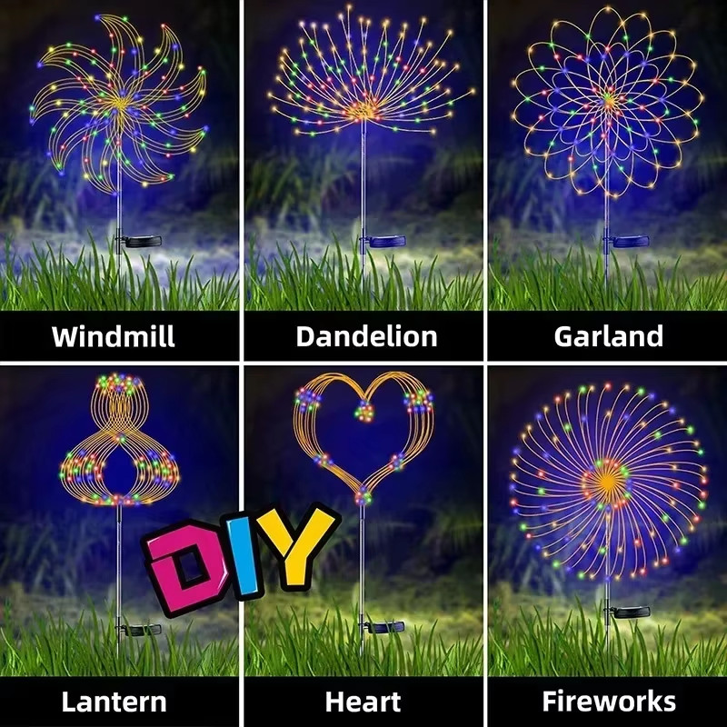 4x 200 LED Solar Firework Garden Lights Outdoor Path Lawn Decor Lamp Waterproof