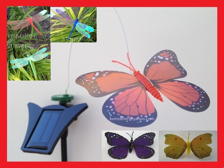 Solar Powered Dancing Butterfly Dragonfly Hummingbird Garden yard Fly on flower
