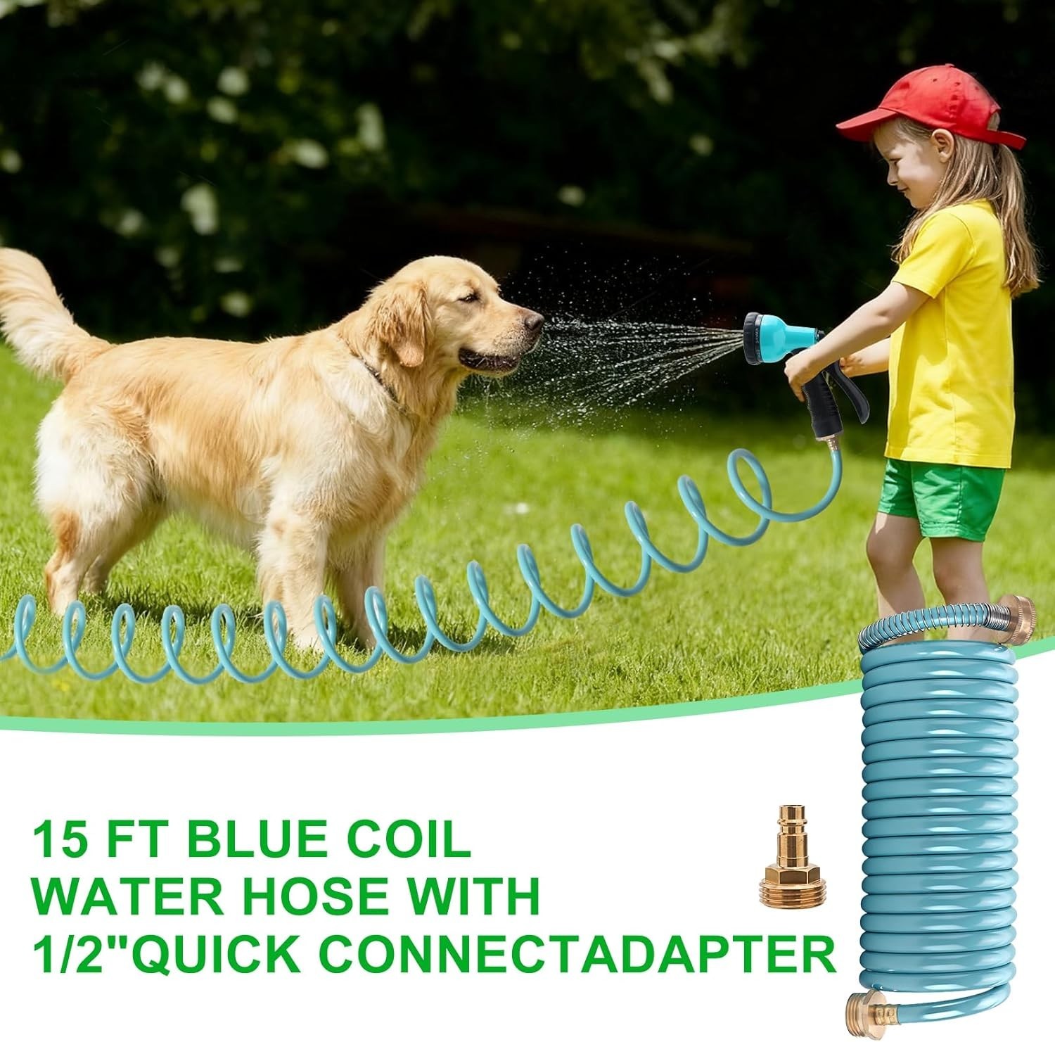 RV External Shower, 3/8 in by 15-Foot Coil Hose with 1/2 Inch Quick Connect A…