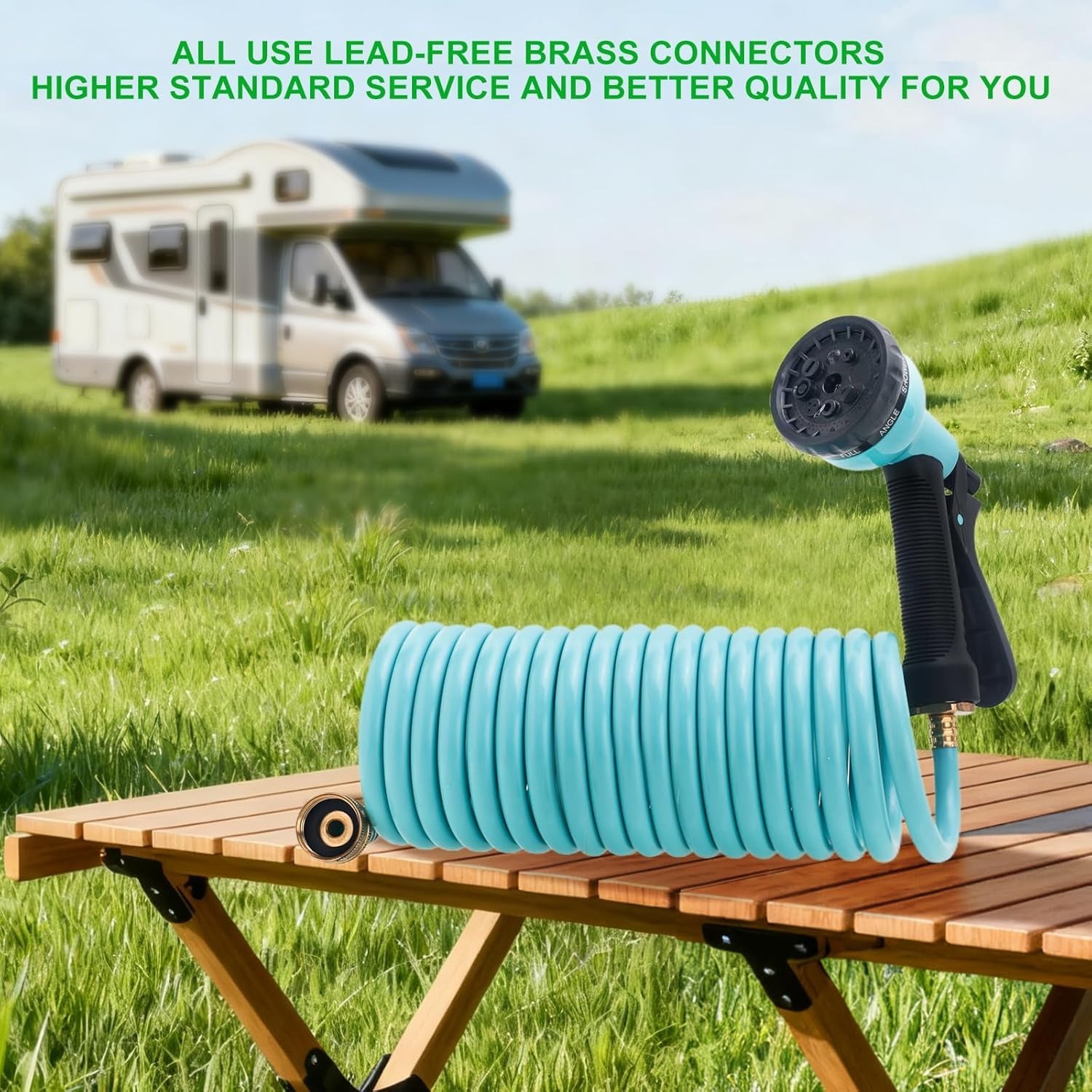 RV External Shower, 3/8 in by 15-Foot Coil Hose with 1/2 Inch Quick Connect A…