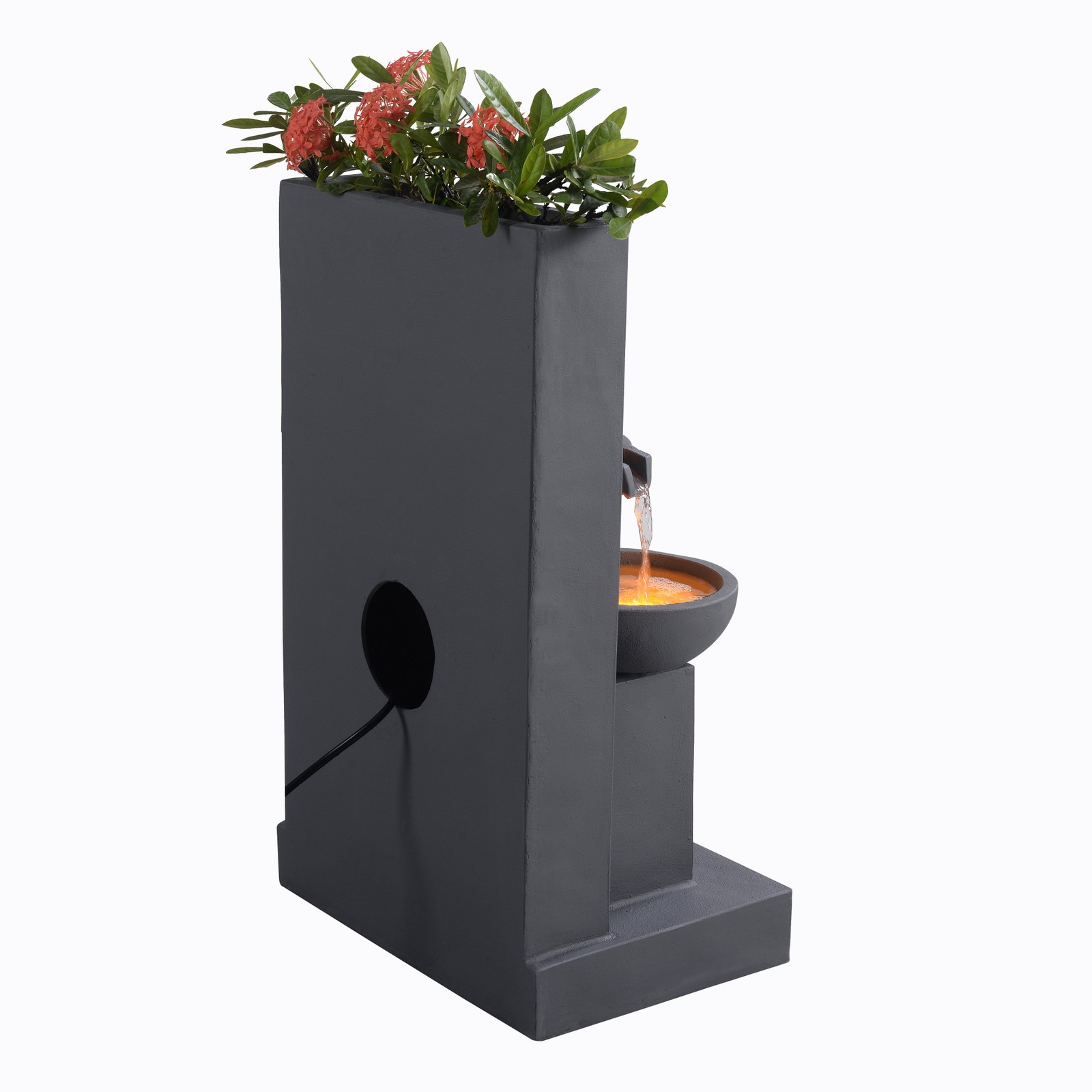 Teamson Home 29.13″ Water Fountain with Planter, Gray