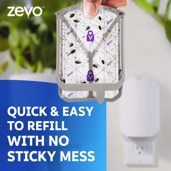 Zevo Plug-In Fly Trap 2 Plug-in Bases + 2 Cartridges Blue UV Light -VALUE 2 PACK