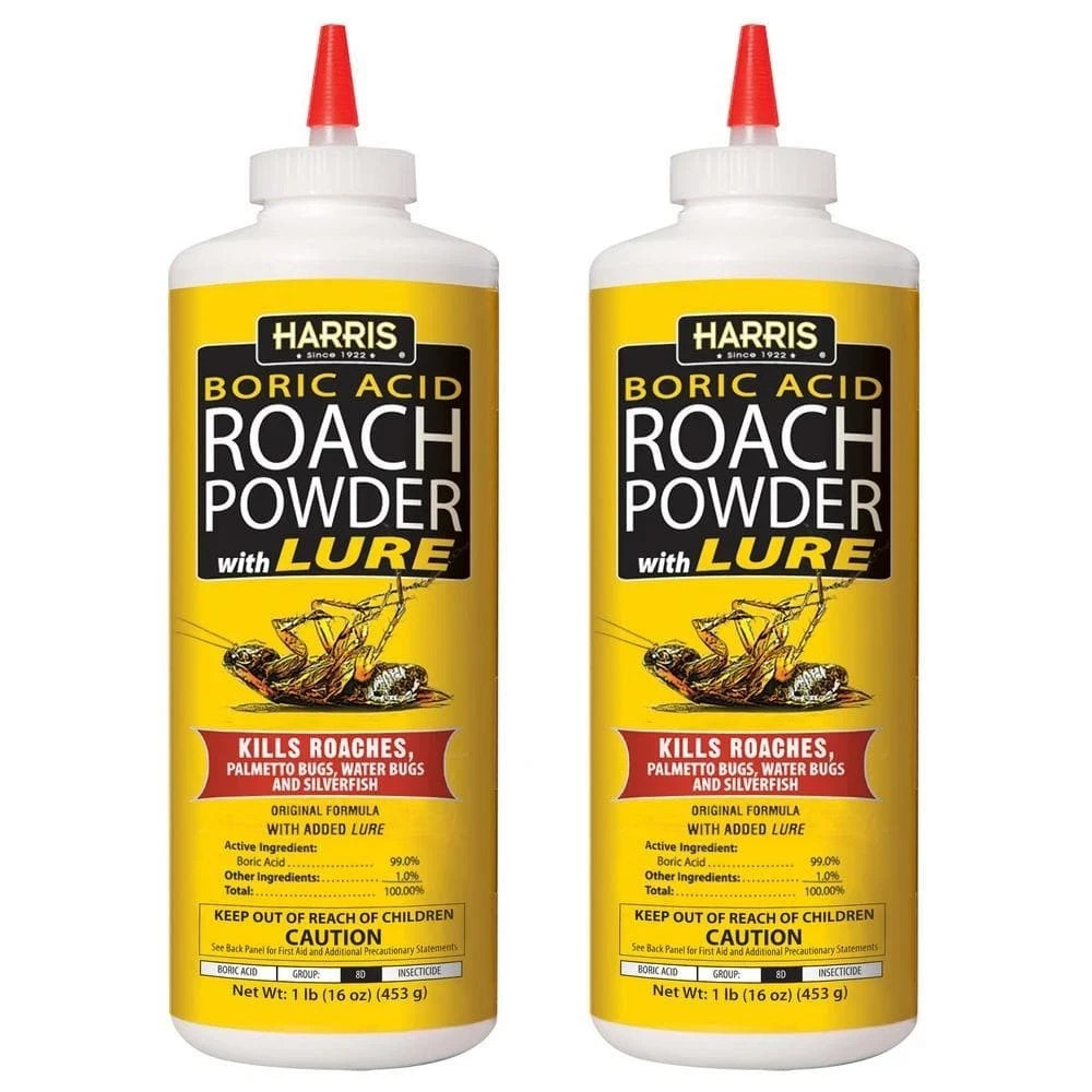 16oz Harris ROACH POWDER with Lure – Kills Roaches,Bugs,Silverfish,Pack of 2