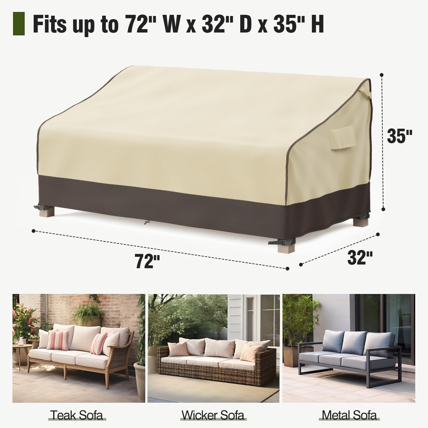 MR.COVER Waterproof Outdoor Couch Cover, Heavy Duty Patio Sofa Cover Brown Khaki