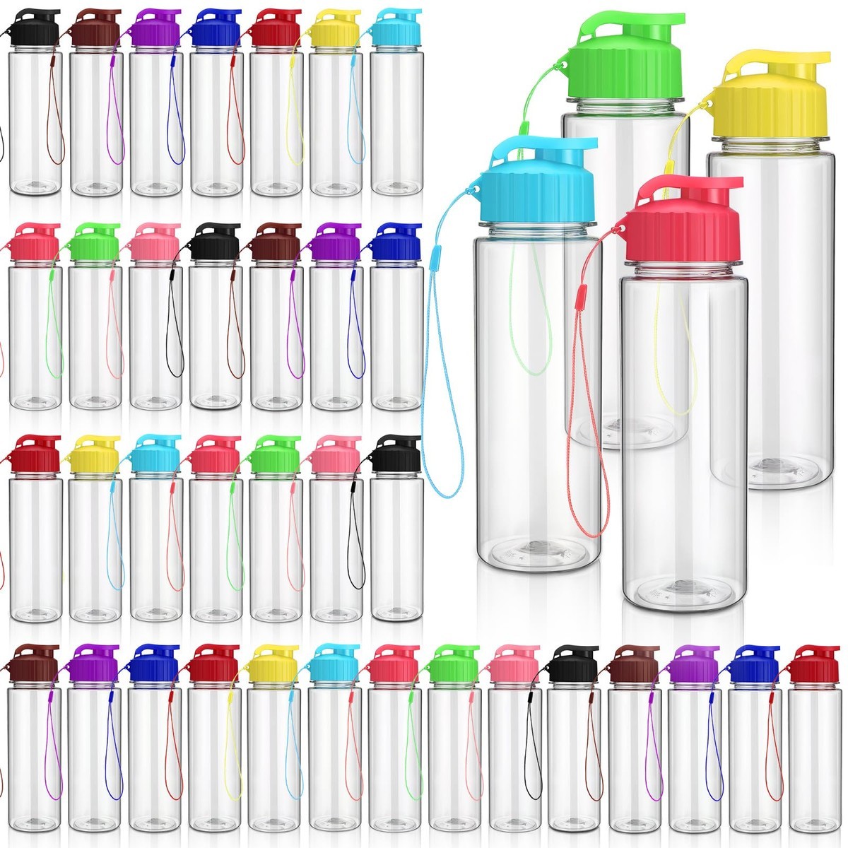 Domensi 50 Pieces Plastic Water Bottle Bulk 17 Oz Sports Adults Reusable Large