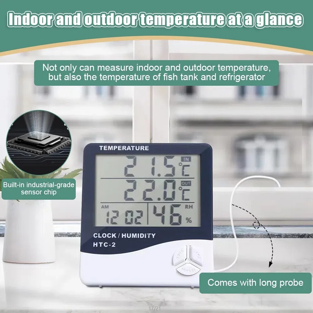 THERMOMETER INDOOR Digital LCD Hygrometer Temperature Humidity Meter Alarm Clock
