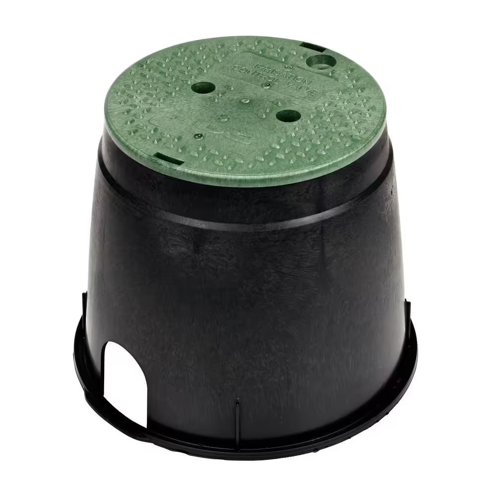 10 in. Round Valve Box and Cover, Black Box, Green ICV Cover Reinforcing Ribs