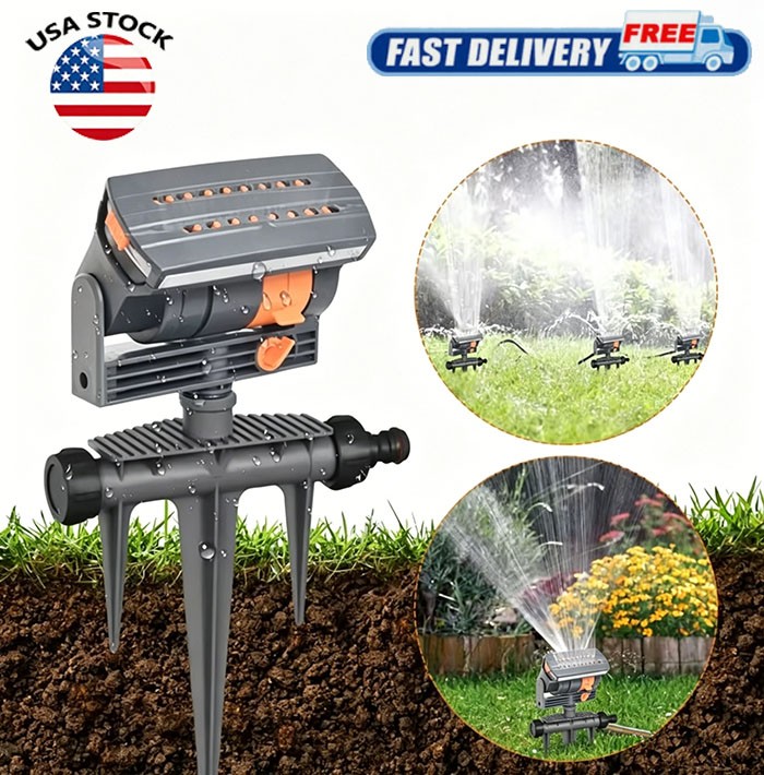 Oscillating Lawn Sprinkler Adjustable Spray Garden Yard Water Sprinkler Spike