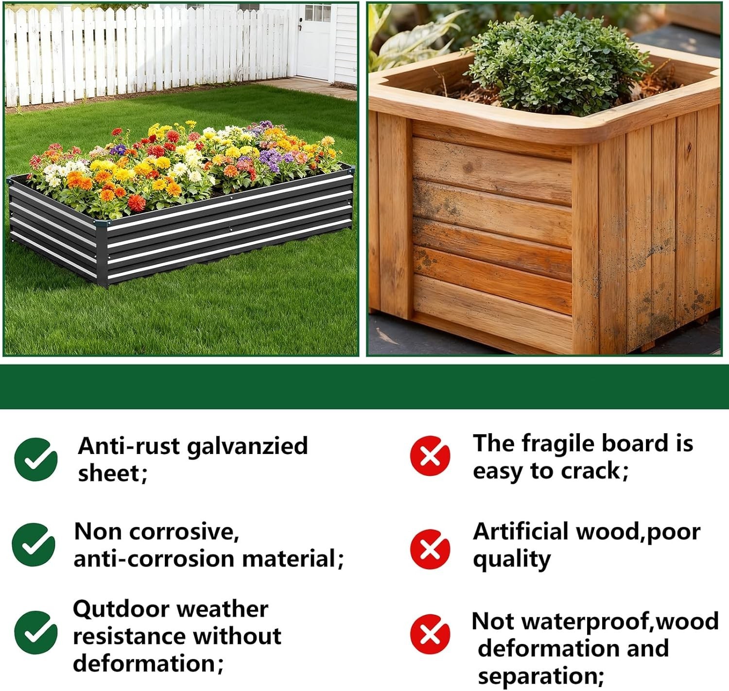 2 Pack 9x3x1FT Galvanized Raised Garden Bed Kit, Outdoor Metal Planter Box fo…