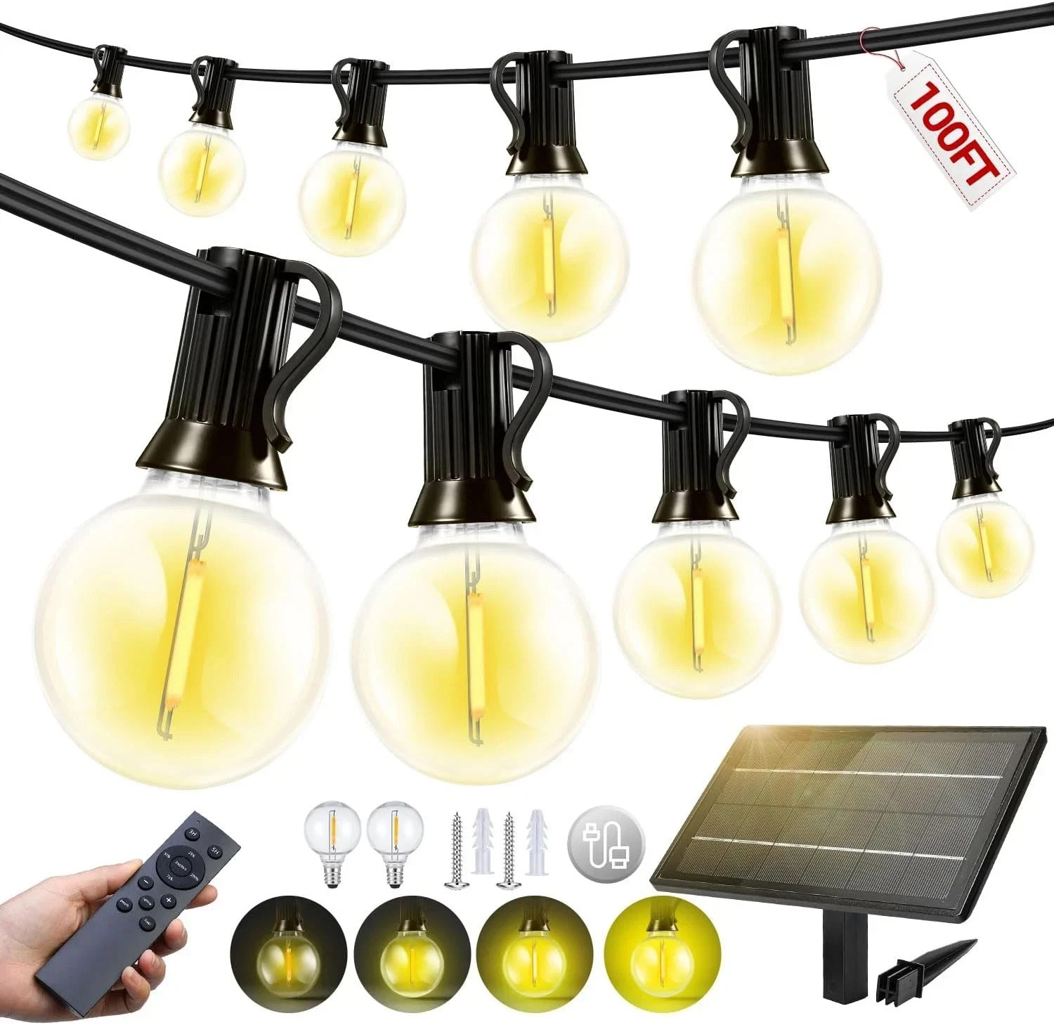 100FT Solar Lights Outdoor Waterproof: G40 30M Shatterproof Bulbs Patio Lights –
