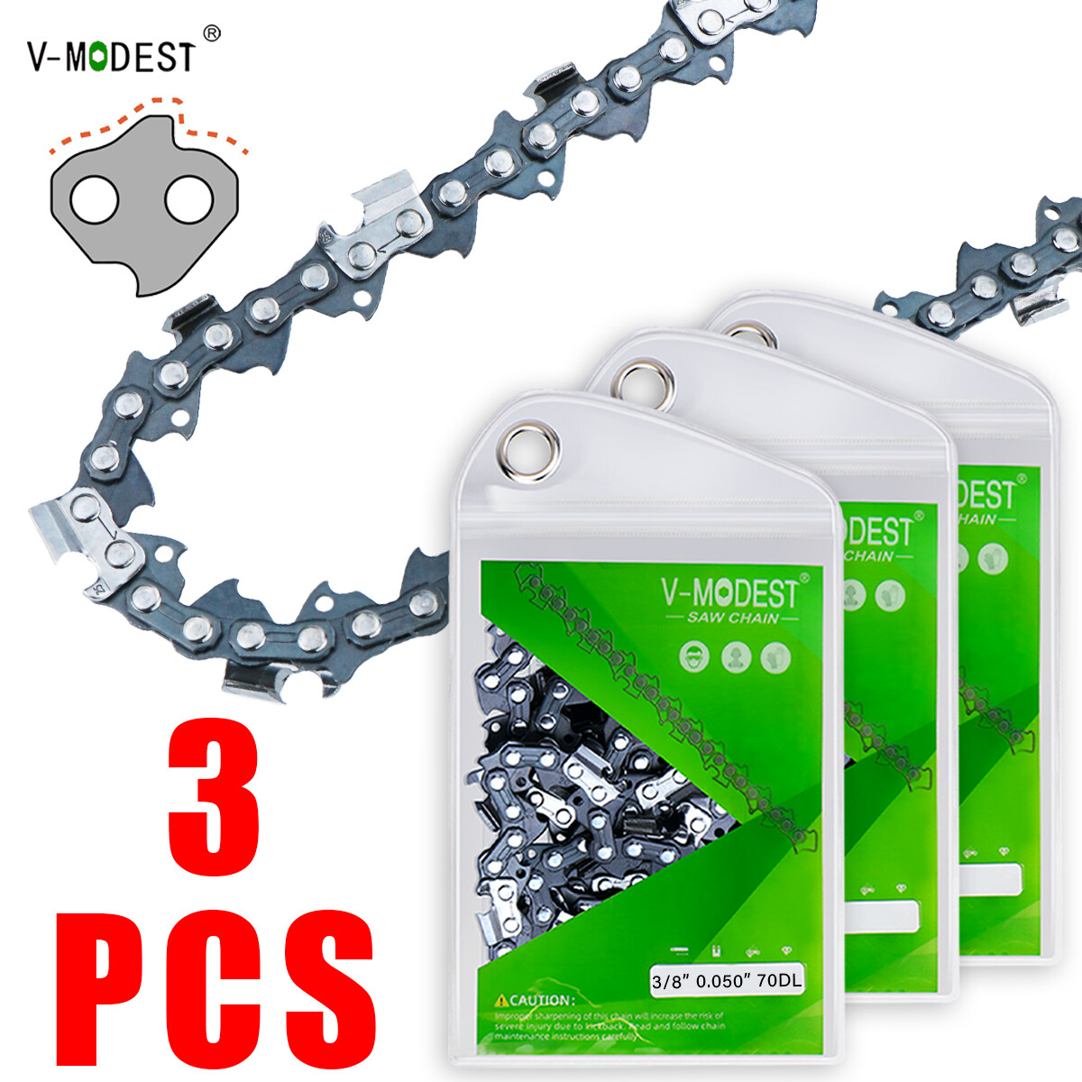 3-PACK 20in Chainsaw Chain Blade 3/8″ .050″Gauge 70DL Fit ECHO CS590/CS600 etc.
