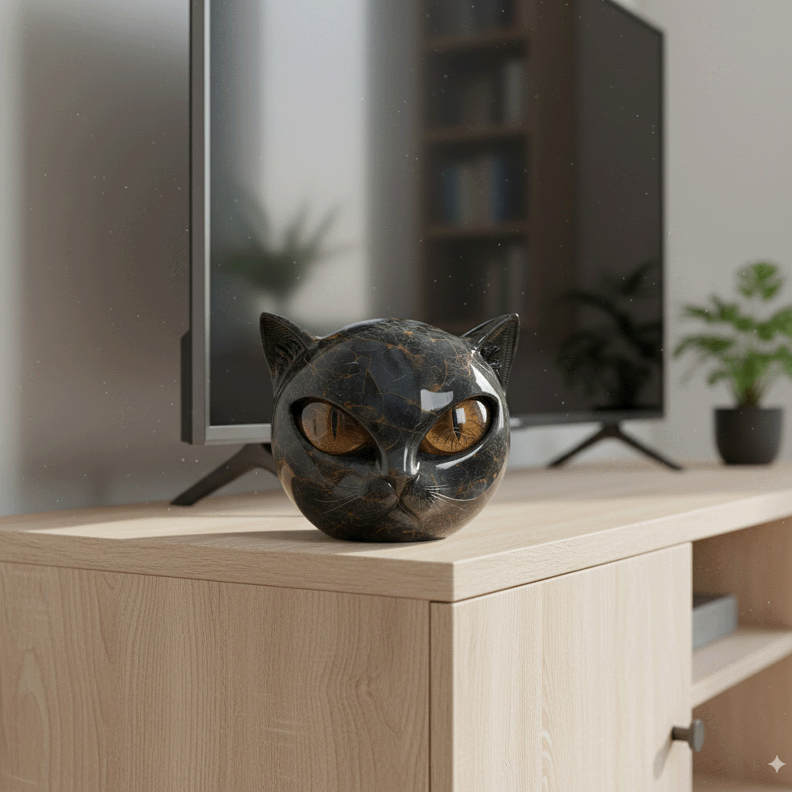 Luxury Black Cat Stone Sculpture Resin Elegant Home Decor & Gift For Cat Lovers