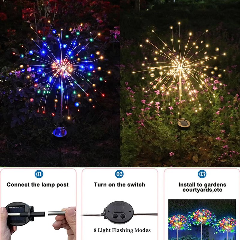 4x 200 LED Solar Firework Garden Lights Outdoor Path Lawn Decor Lamp Waterproof