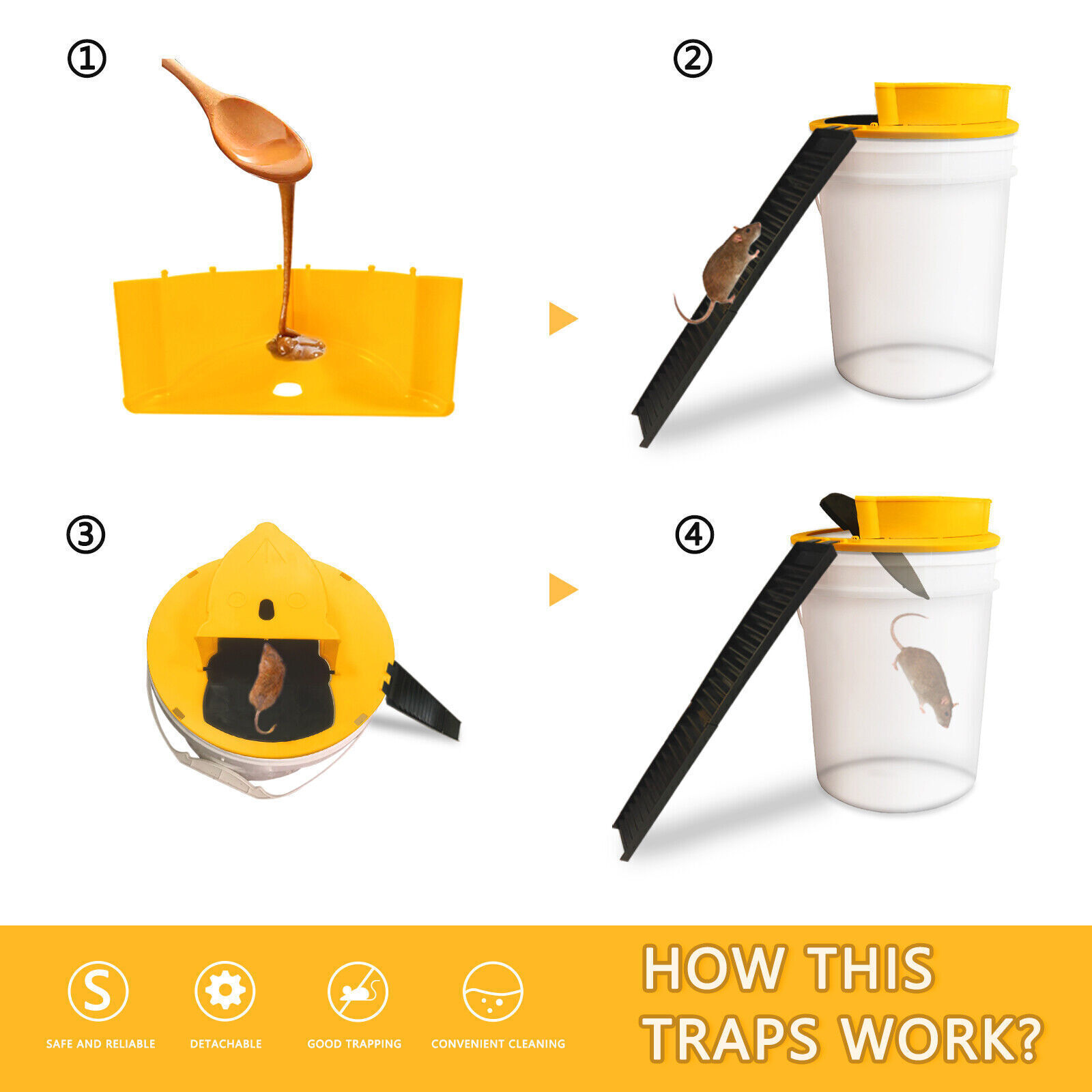 1-4 PCS Bucket Lid Mouse Rat Trap Bucket Mousetrap Catcher US