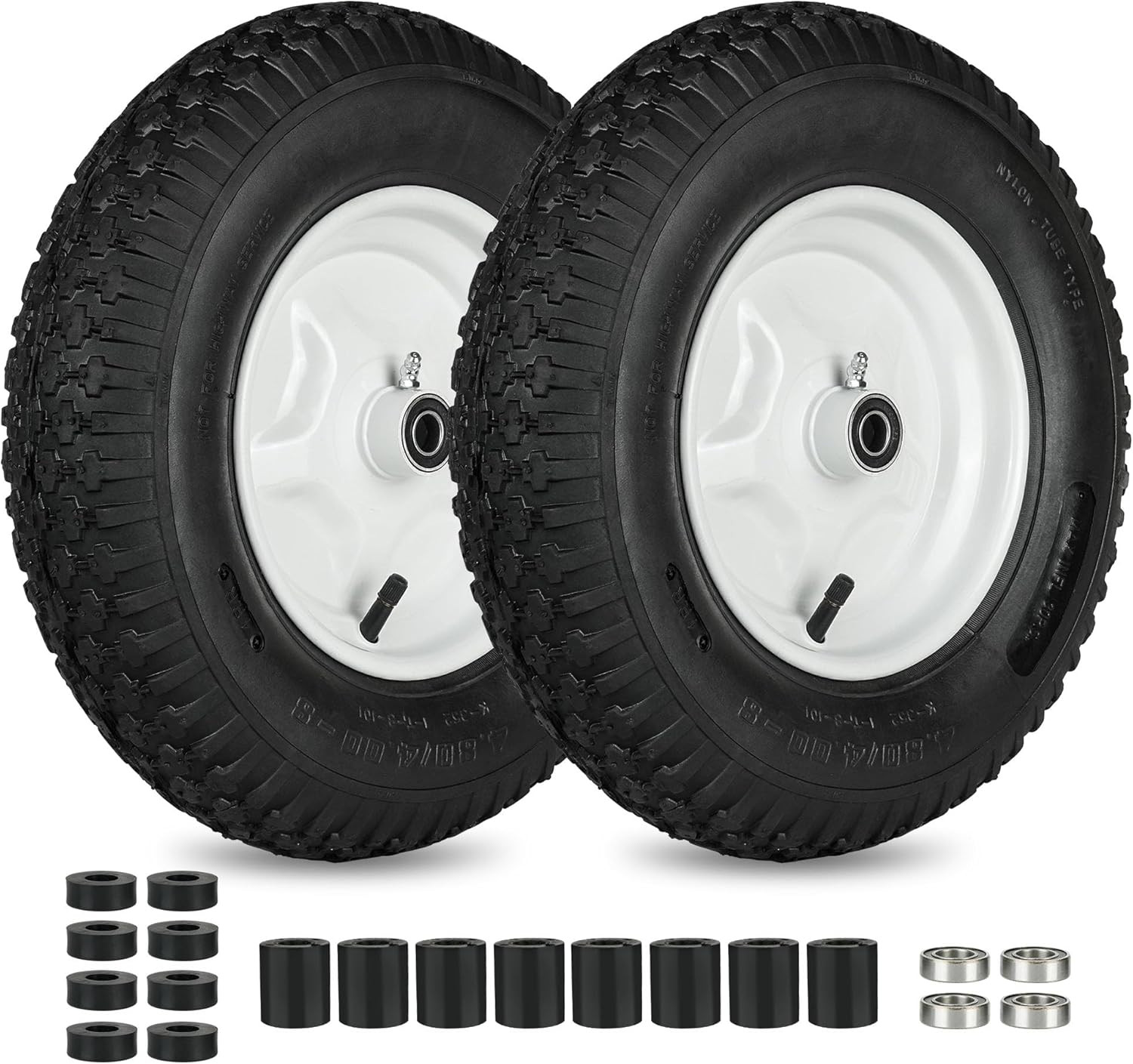 4.80/4.00-8 Tire and Wheel, 2 Pack 16 Inch Pneumatic Wheelbarrow Replacement Whe