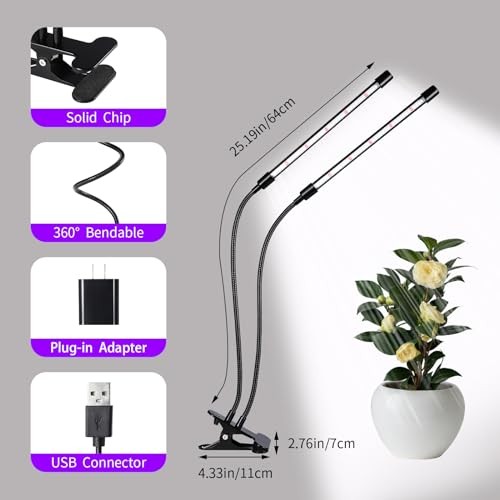 Grow Lights Upgrade 168 LEDs Clip Plant Lights for Indoor Plants, 2 Head 2 Pack
