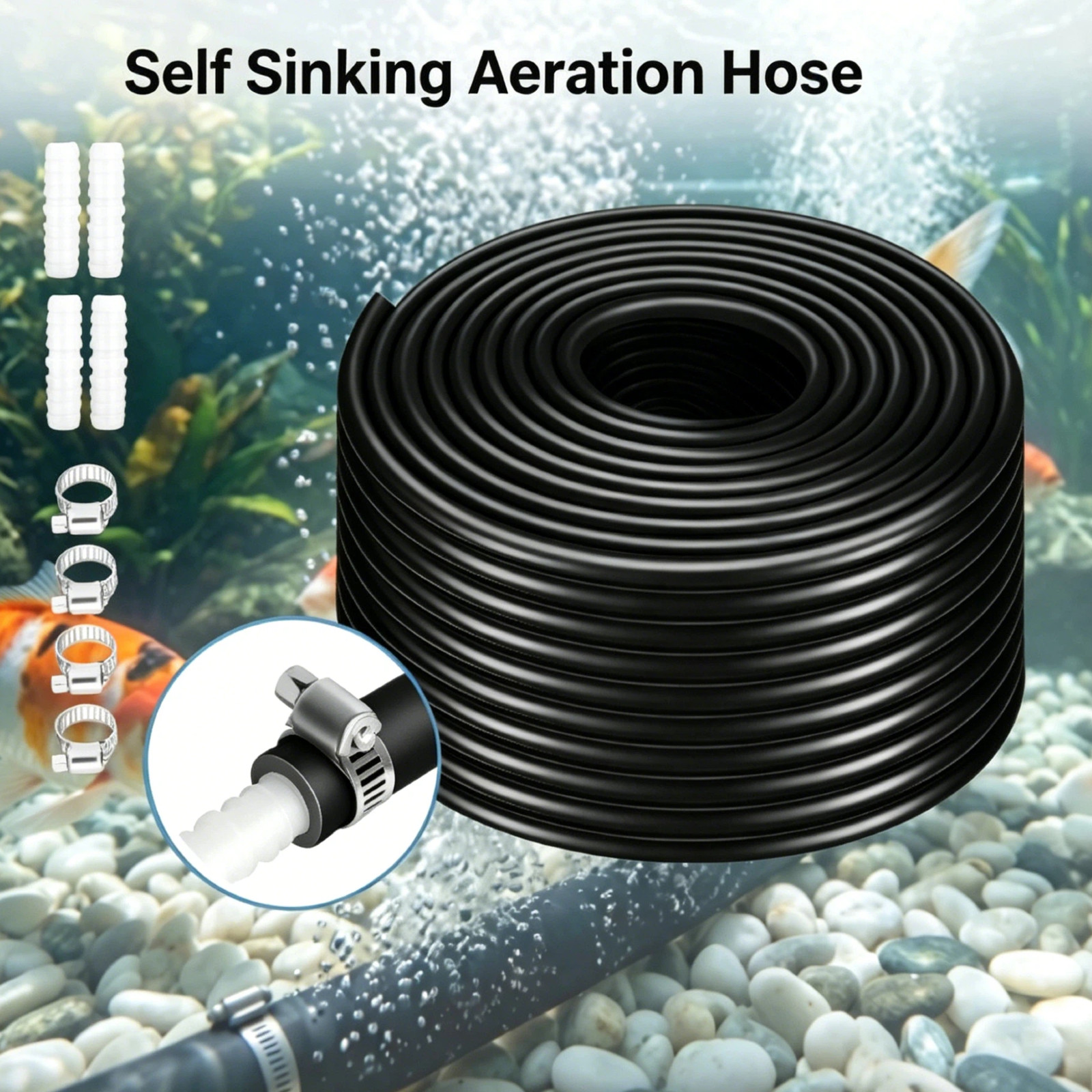 100ft 3/8″ Self Weighted Self Sinking PVC Pond Aeration Air Hose Tubing for Lake