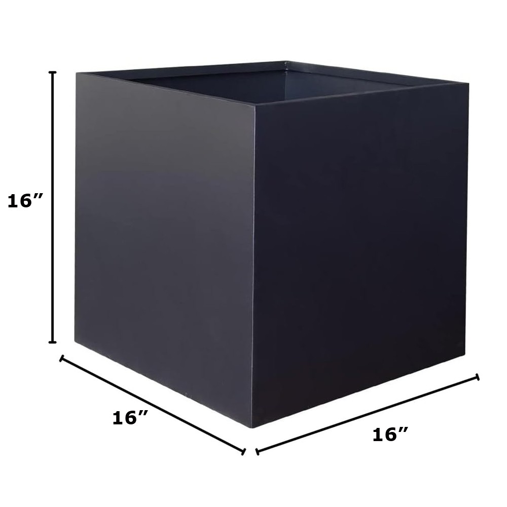 16-inch Black Galvanized Steel Planter Box Metal Planters for Garden Yard Porch