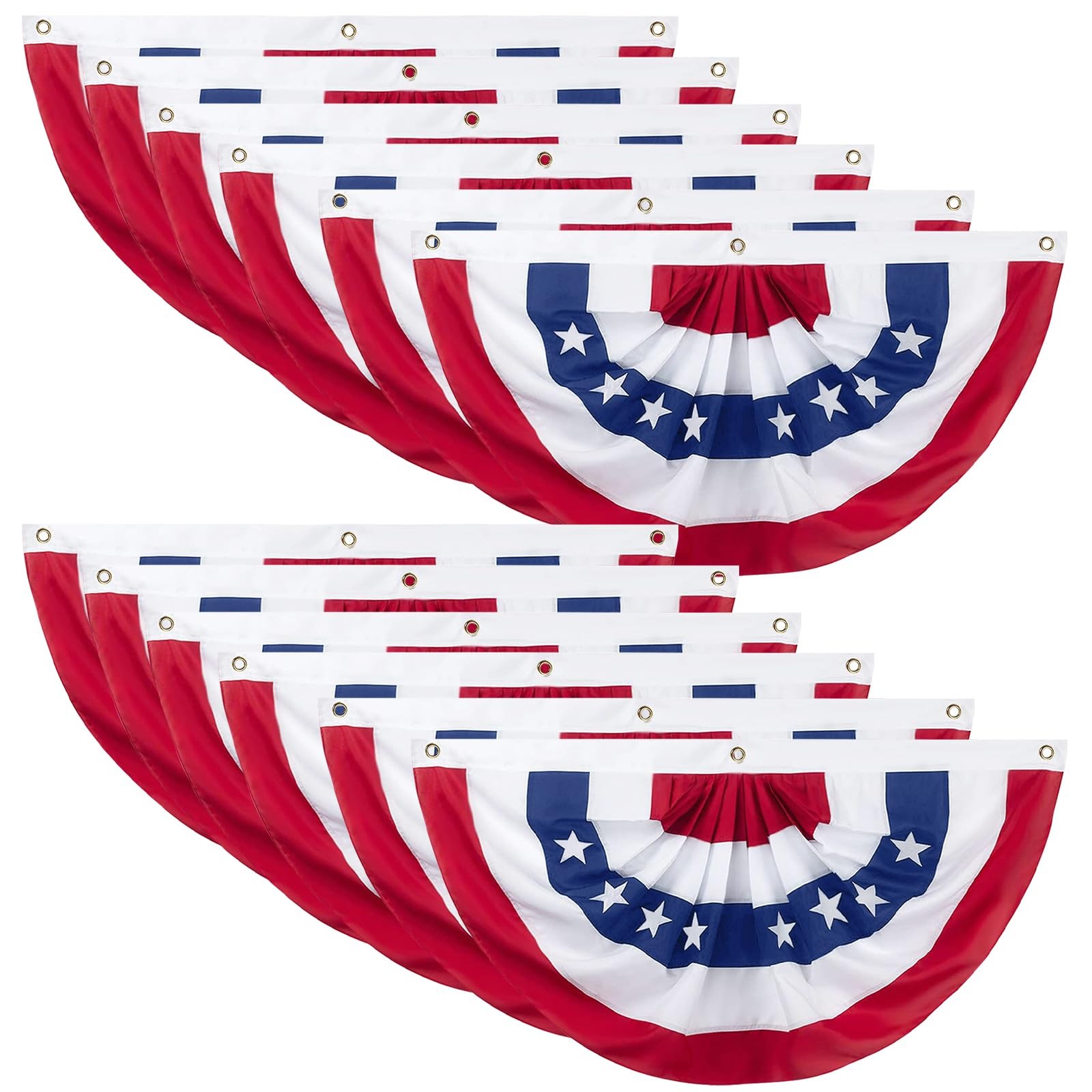 12pc USA Pleated Fan Flag 3×1.5 Ft Patriotic Half Banner Outdoor Garden Decorati