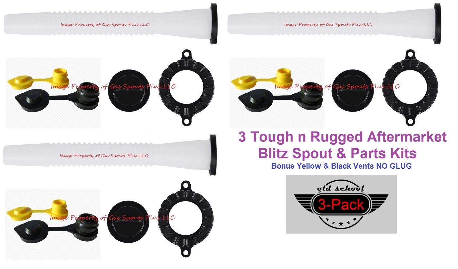 3 Pack BLITZ Gas Can SPOUTS & PARTS KITS Free Air Breather Vents TOUGH N RUGGED
