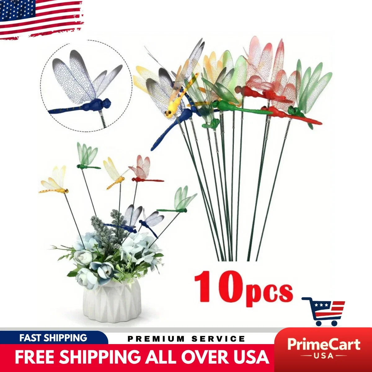 10 Pcs 3D Dragonfly Garden Decor Dragon Fly Garden Stakes Dragonflies Garden 10X