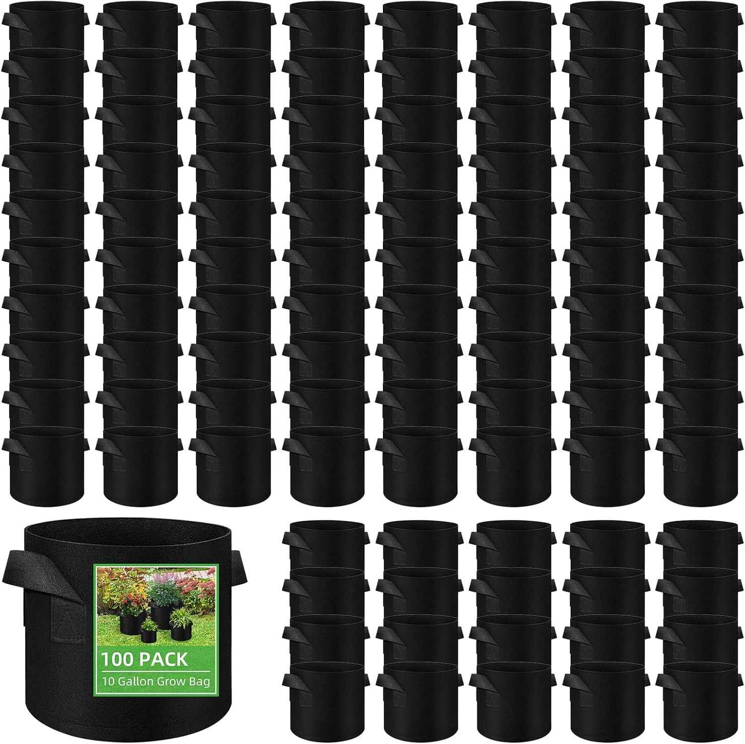100-Pack 10 Gallon Grow Bags, Heavy Duty Thickened Nonwoven Aeration Fabric Pots