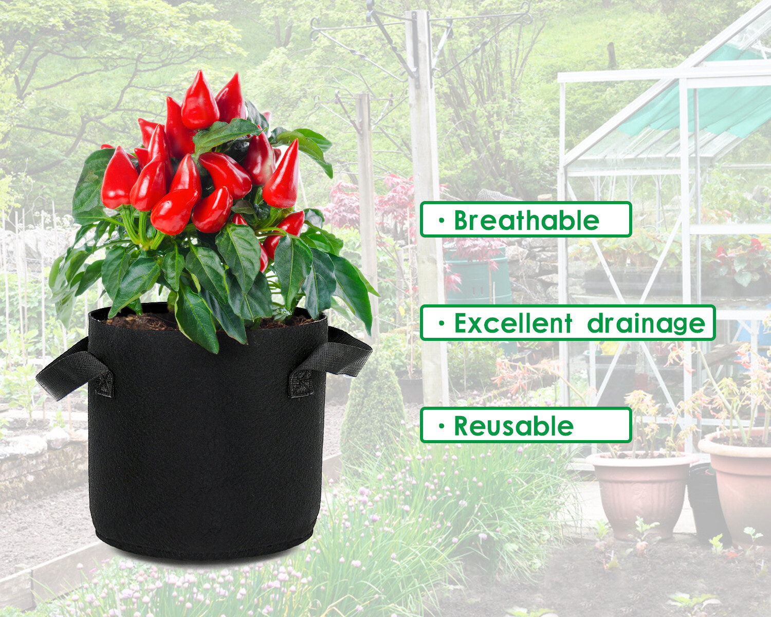 5/10 Pk Plant Grow Bags Thickened Nonwoven Fabric Pot Nursery Soil Bag 5/7Gallon