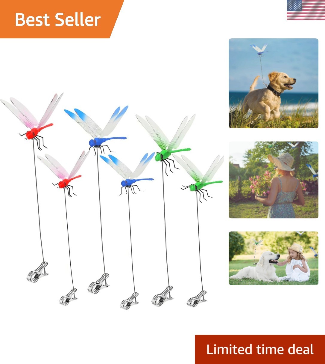 Weatherproof 3D Dragonfly Clip Set – Indoor/Outdoor Fly Deterrent, 6 Pack