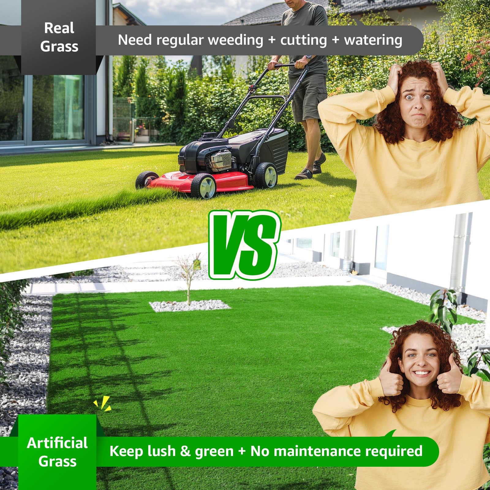 Realistic Artificial Grass Mat Customized Sizes, 6ft x10ft Synthetic Fake Gra…