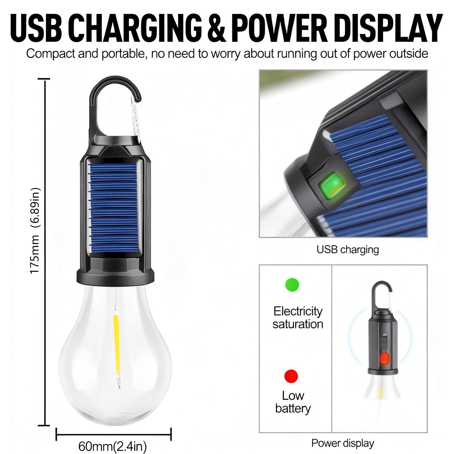 4Pcs Solar Hanging LED Light Bulb Outdoor Waterproof Tent Camping Lights Lamp US