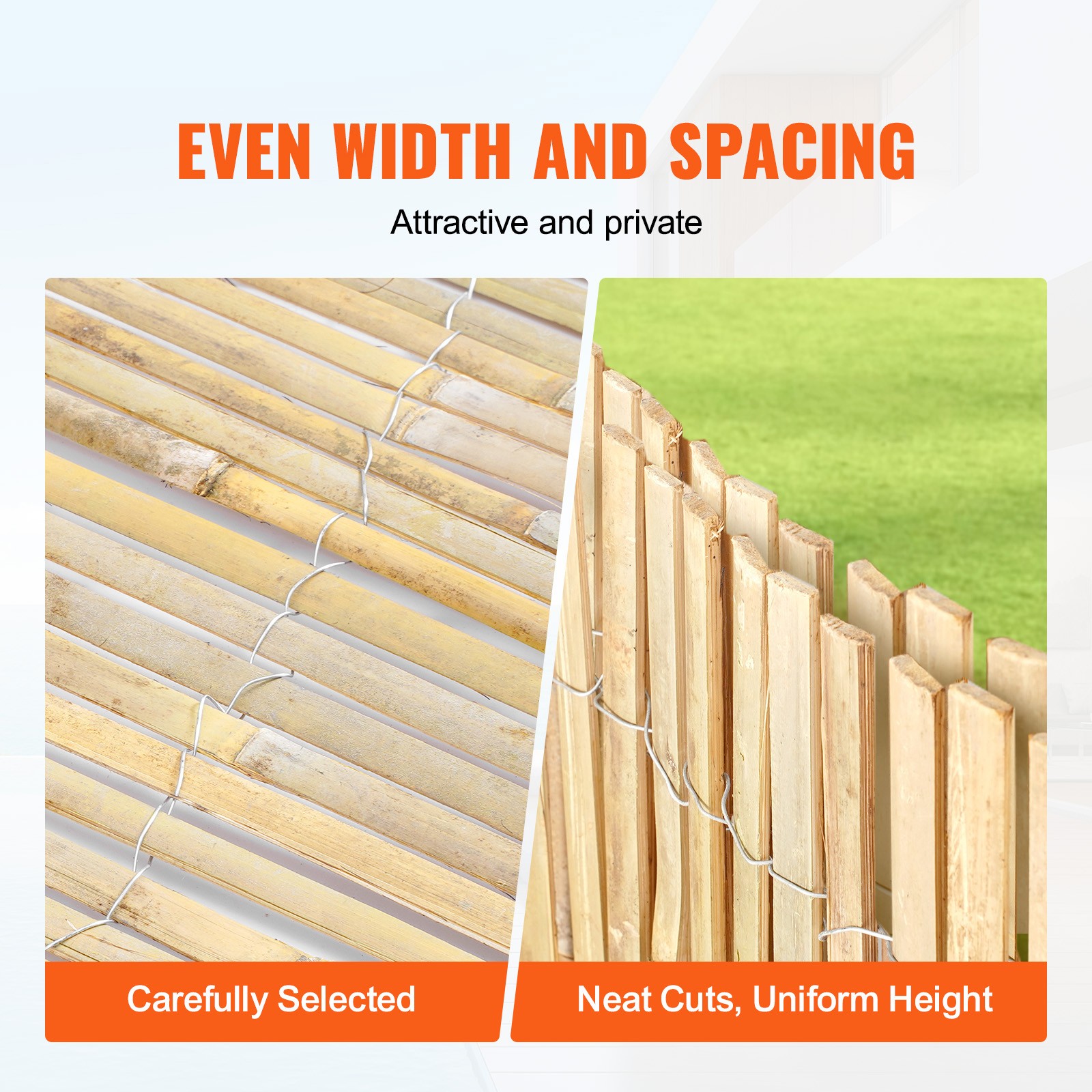 VEVOR Natural Bamboo Slat Screening Privacy Bamboo Slat Fence 6 ft H x 16 ft L