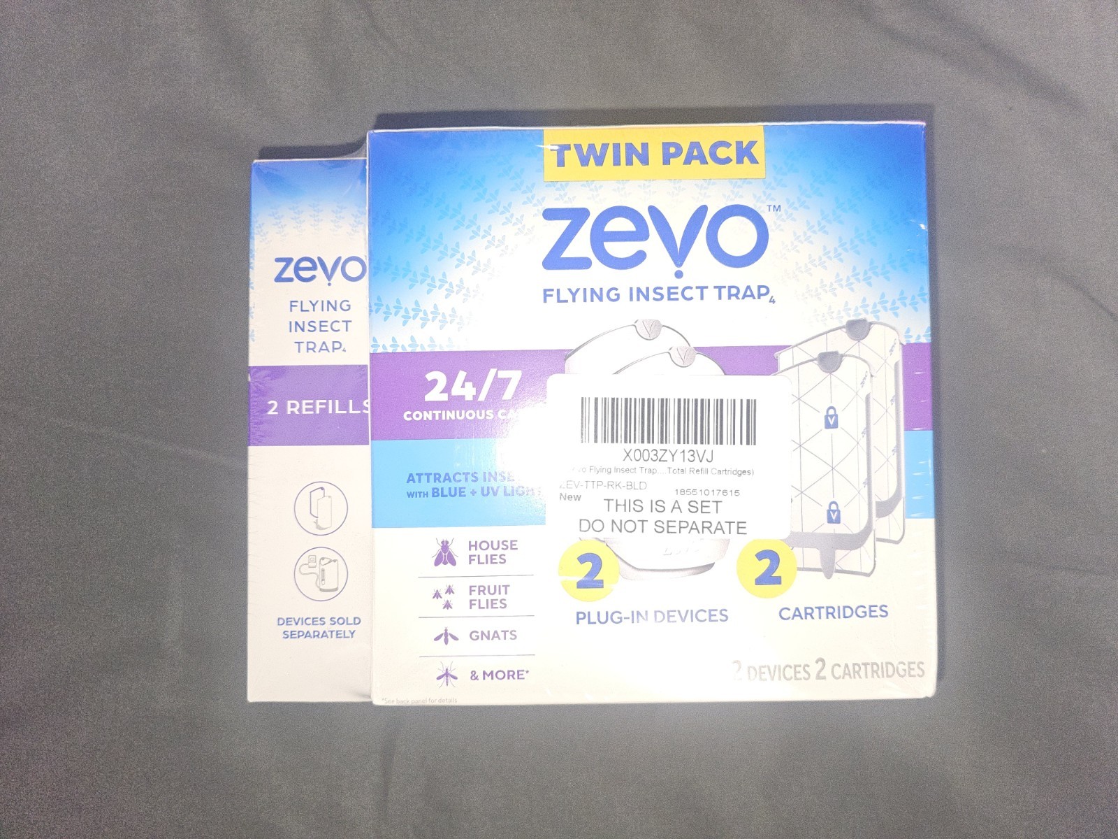 Zevo Flying Insect Trap- Use in Any Room (2 Plug in Device & 4 Cartridges) NEW