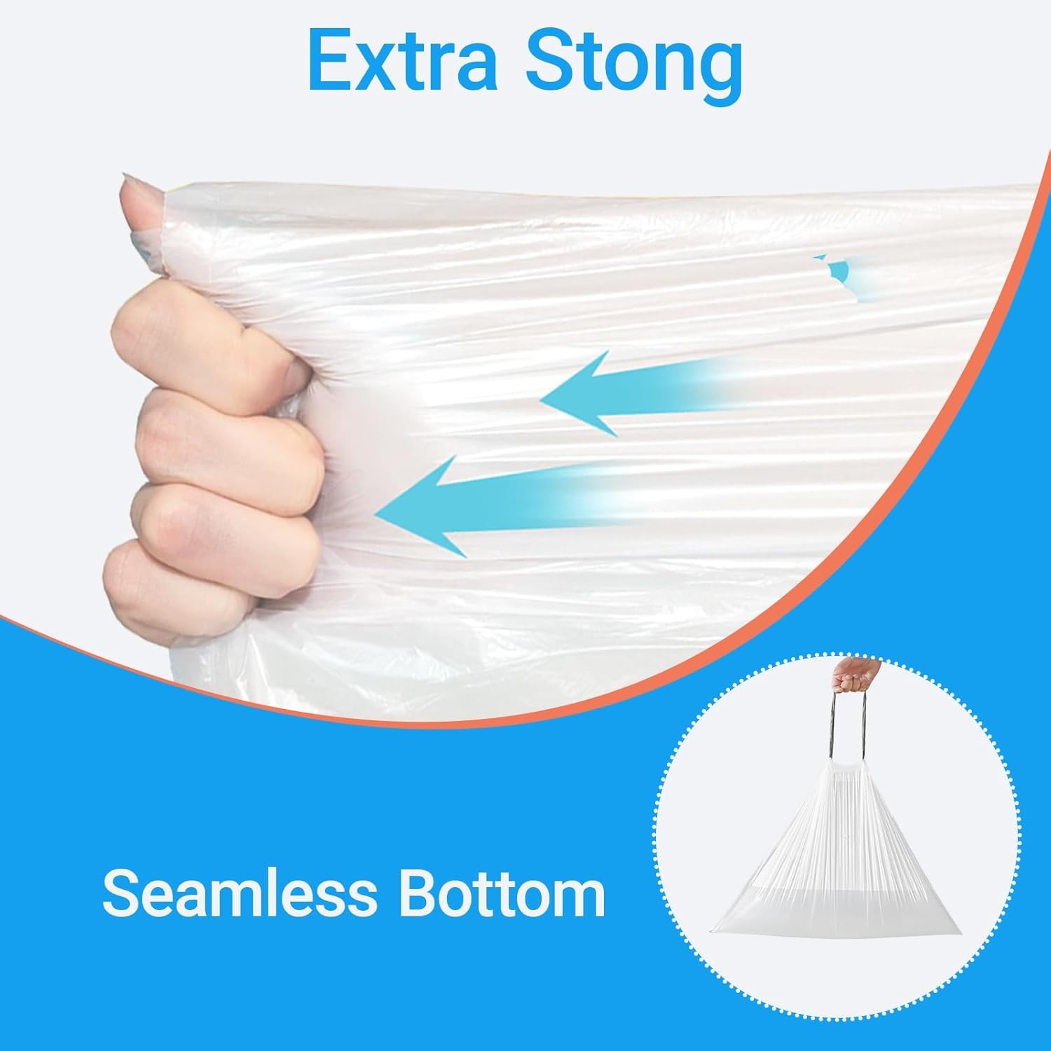 8 Gallon Drawstring Trash Bags 100 Count 1.0 Mil Kitchen Liners