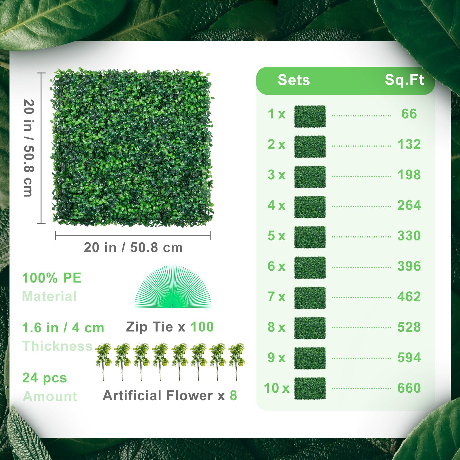 24pcs 20″ X 20″ Grass Wall Artificial Boxwood Panels Boxwood Hedge UV for Fence
