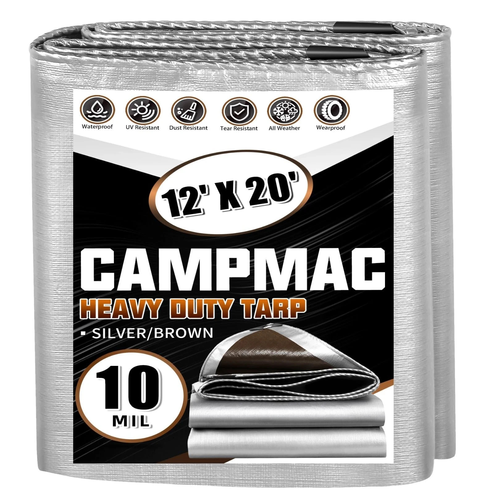 CAMPMAC Tarps Heavy Duty Waterproof 12×20 Ft, 10 Mil Thick, High Durability, …