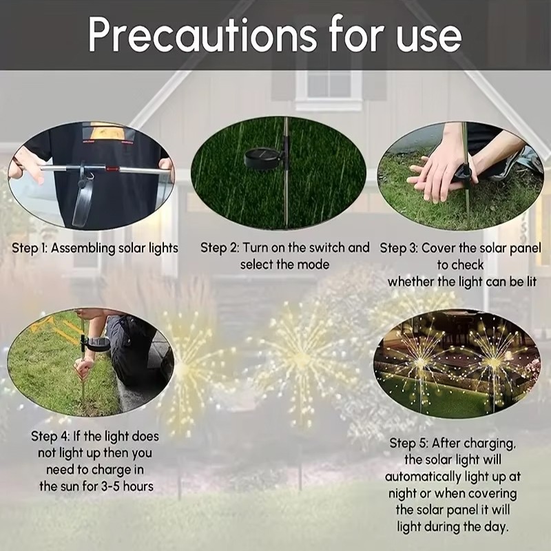 4x 200 LED Solar Firework Garden Lights Outdoor Path Lawn Decor Lamp Waterproof