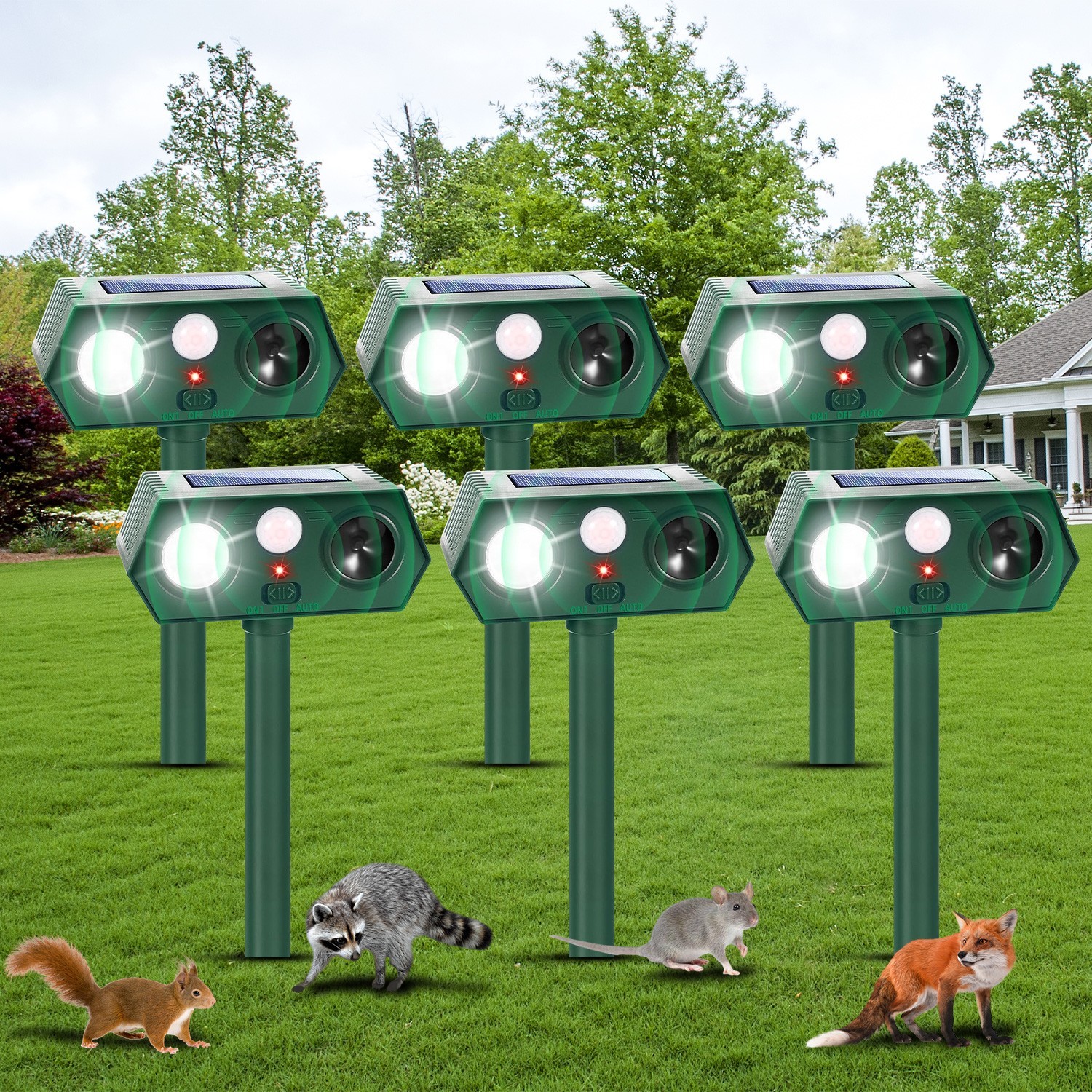 6 Pack Ultrasonic Animal Repellent Outdoor Deer Repellent Device Animal Repeller