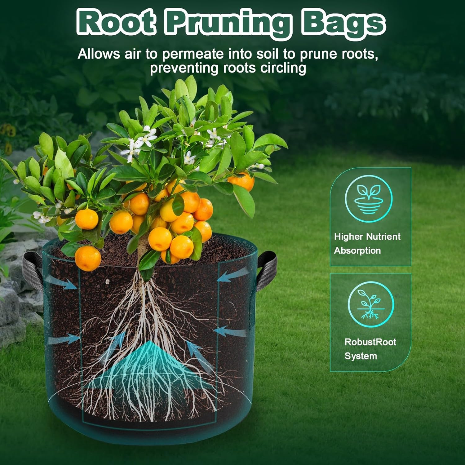 5 Pack 5 Gallon Grow Bags, Thickened Aeration Nonwoven Fabric Plant Pots with Ha
