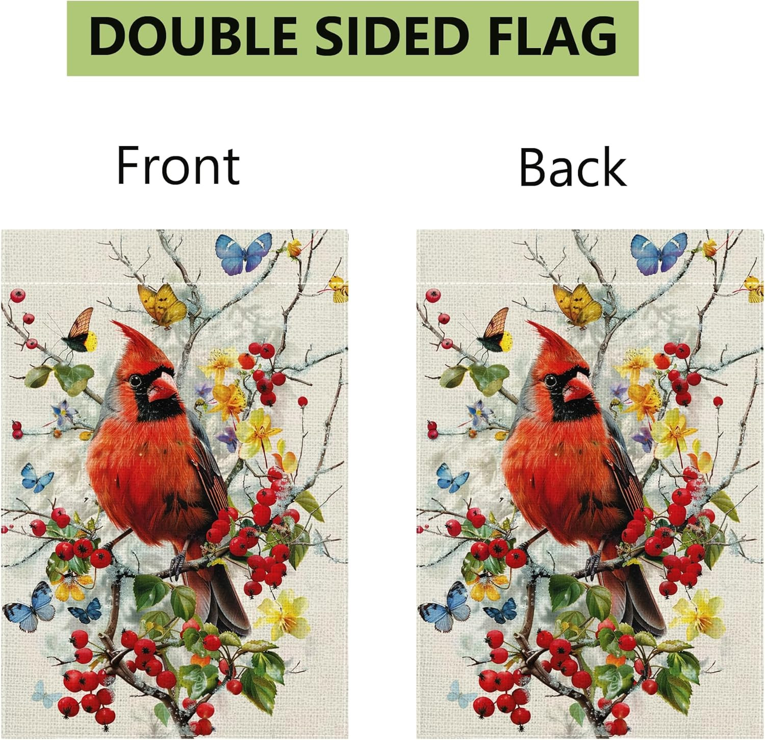 Spring Summer Cardinal Bird Butterfly Floral Garden Flag 12X18 Inch Double Sided