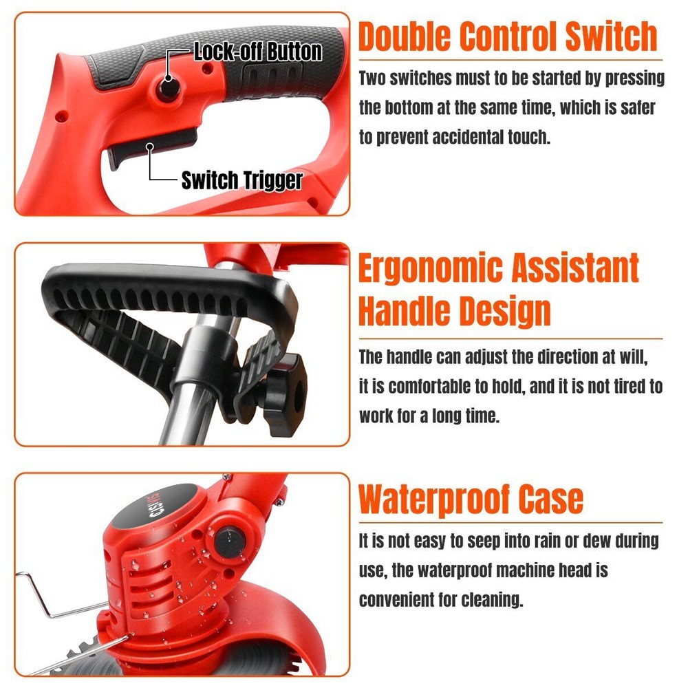 21V Electric Cordless Grass Trimmer Strimmer Garden Edger Cutter w/ 2 Battery