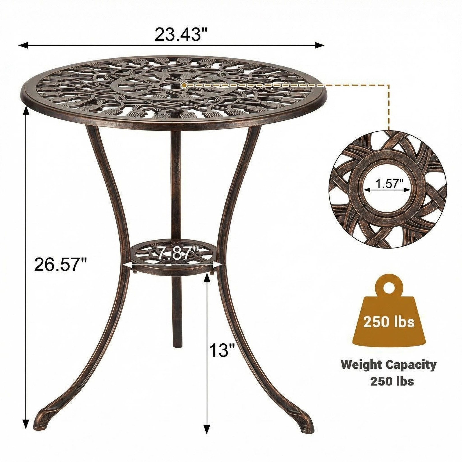 Round Patio Dining Table with Umbrella Hole Outdoor Bistro Table Umbrella Table