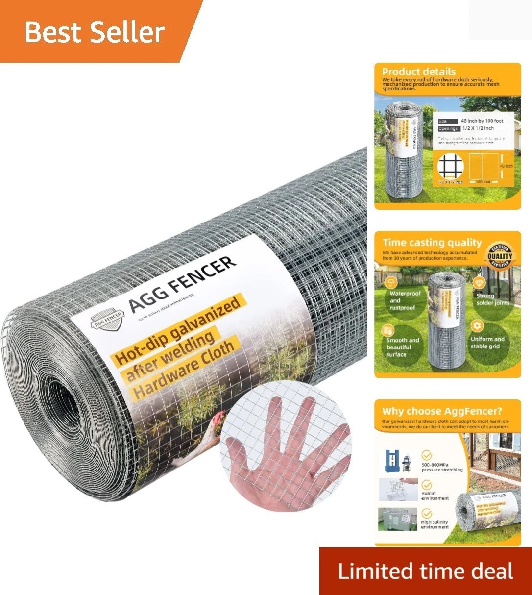 Durable 1/2 Inch Galvanized Hardware Cloth 48×100 ft for Secure Poultry Fencing