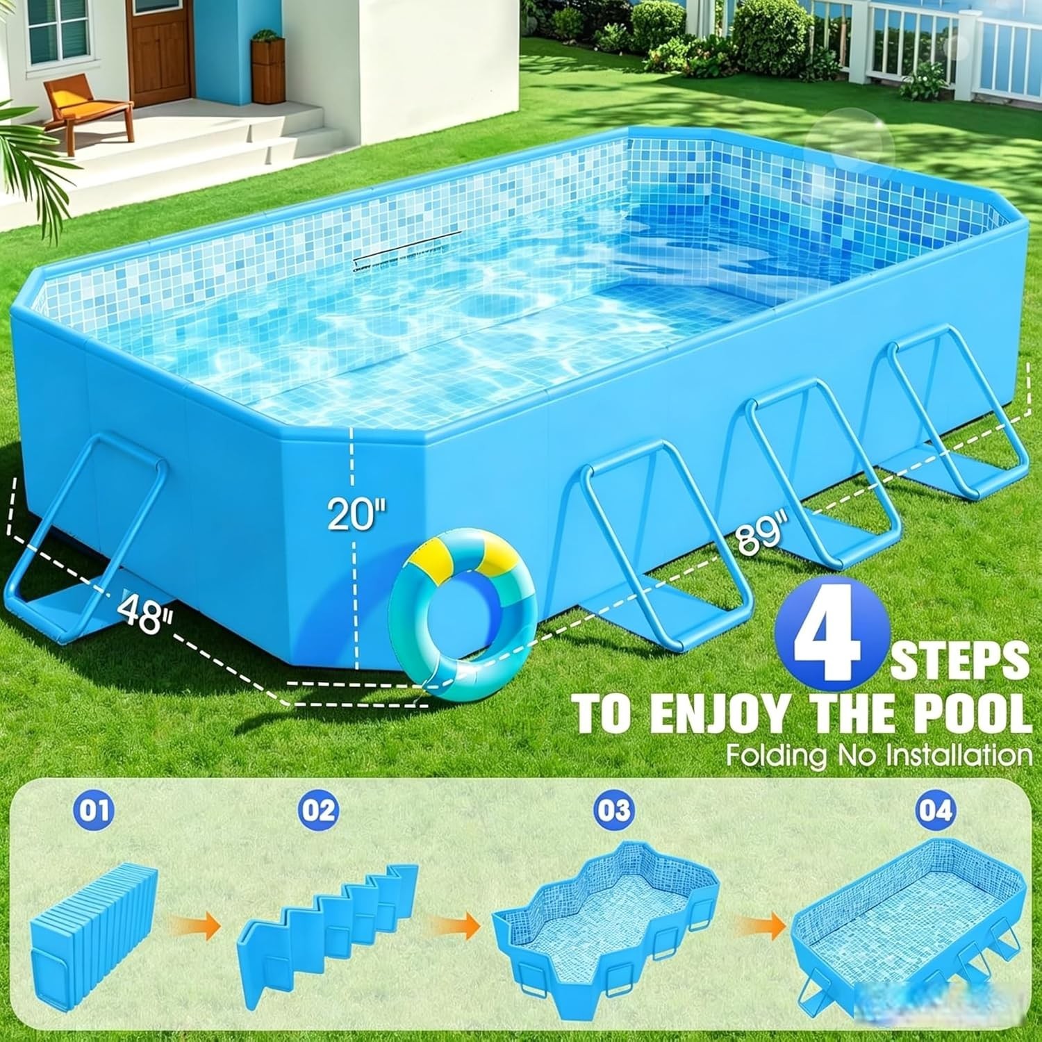 Large Foldable Pool, Foldable Swimming Pool, Large Foldable Pool for Adults, Non