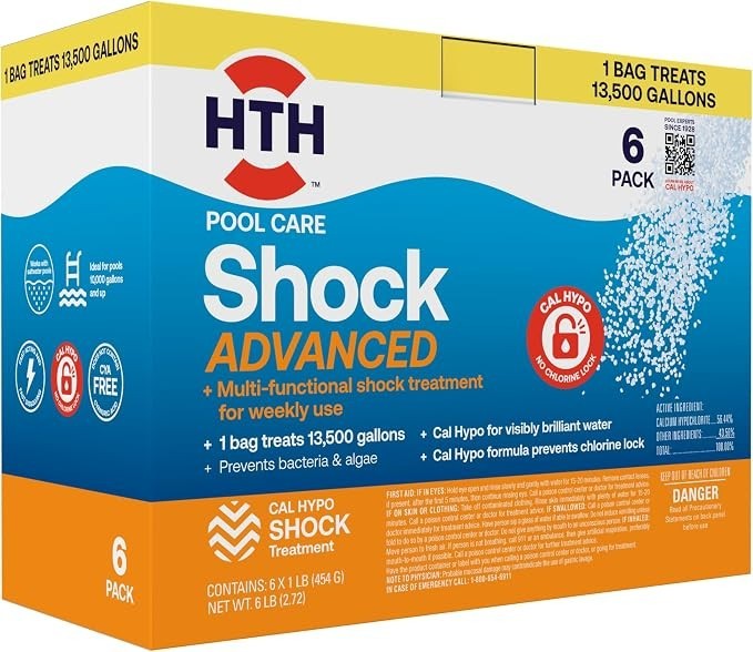 HTH Shock Advanced Swimming Pool Shock Treatment (6 Pack) | Cal Hypo Formula