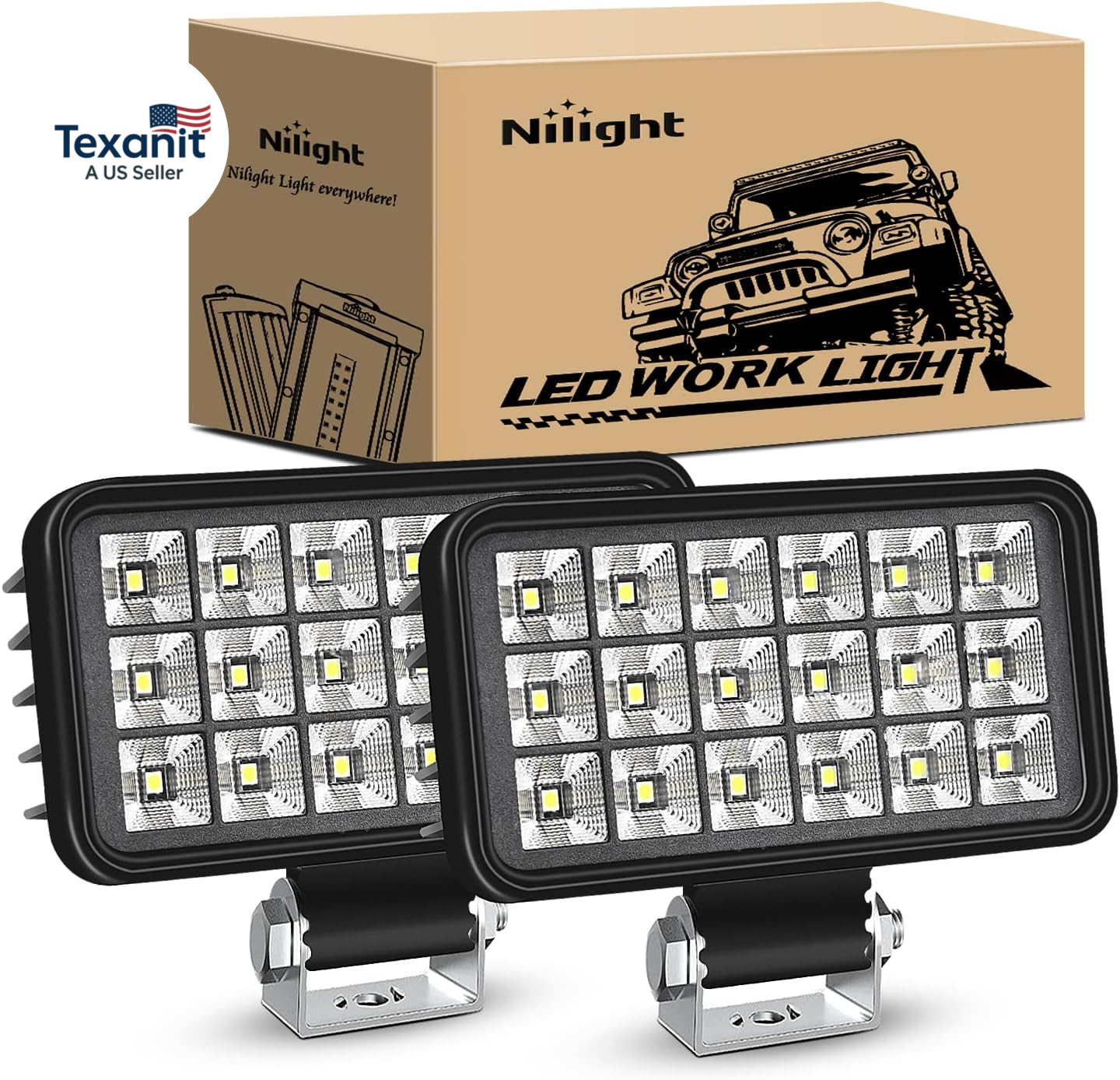 4.4 Inch Square Utility LED Work Light W/Integrated Toggle Switch, 2PCS 36W 150°