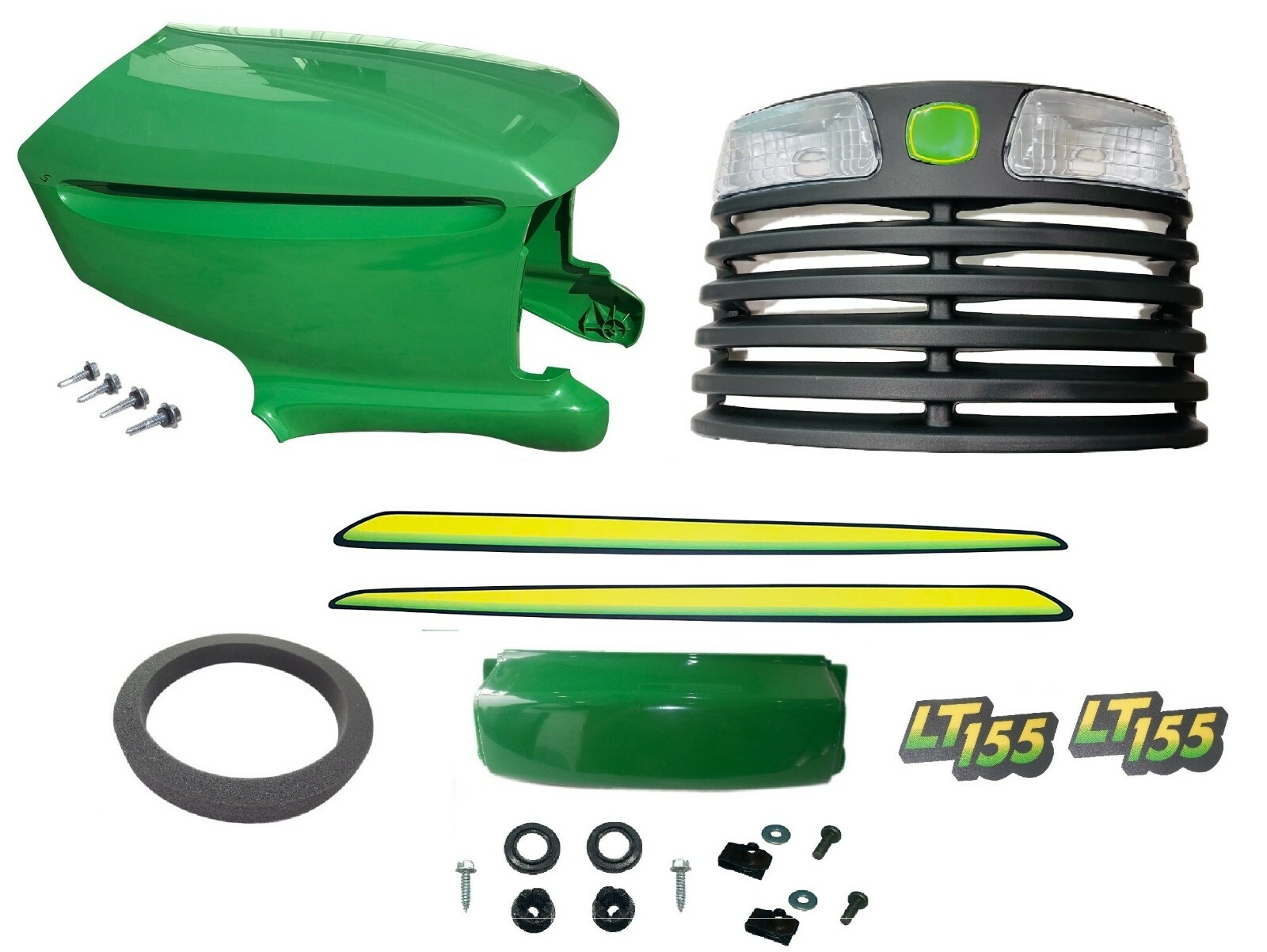 Upper/Lower Hood/Grille/Bumper/Foam Isolator/LH&RH Stickers Fits John DeereLT155