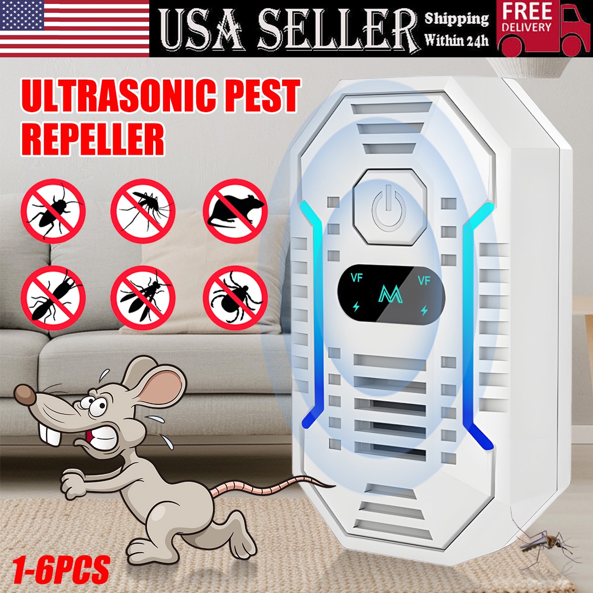 Ultrasonic Plug in Pest Repellent Control Flea Insects Mosquitoes Rats Mice Bugs