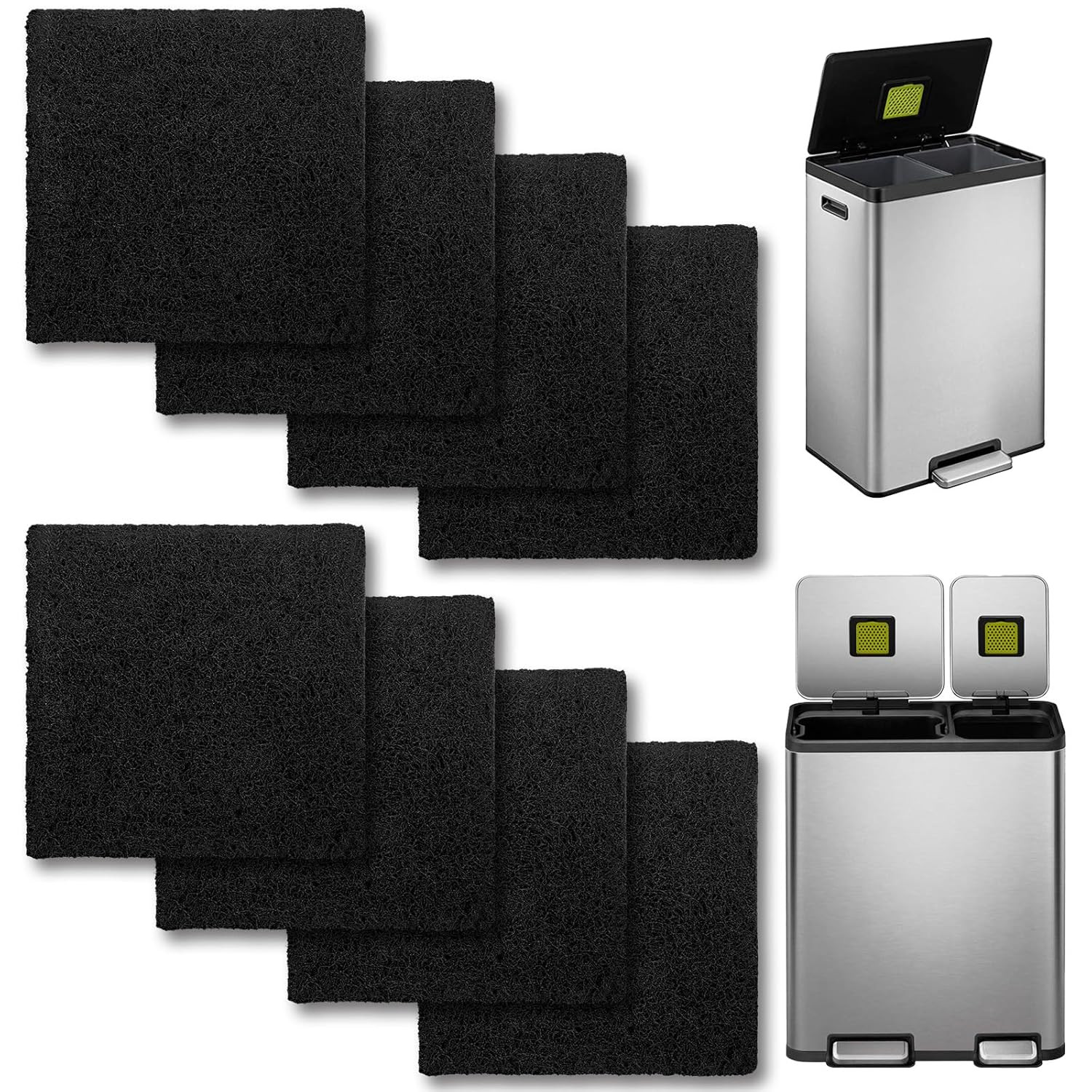 8 Pack Trash Can Odor Filter Refills for Compost Bin, Square Carbon Compost Filt