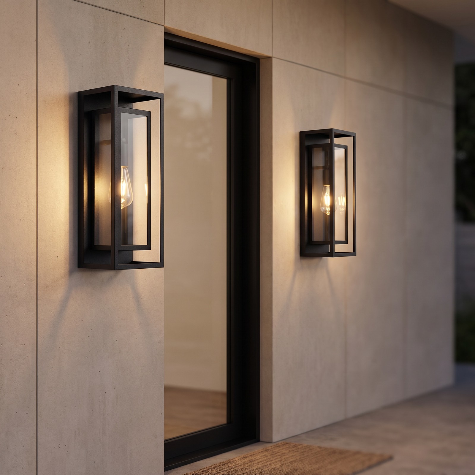 2 Pack 18″ Black Modern Outdoor Wall Lantern Glass Entryway Patio Sconce Light